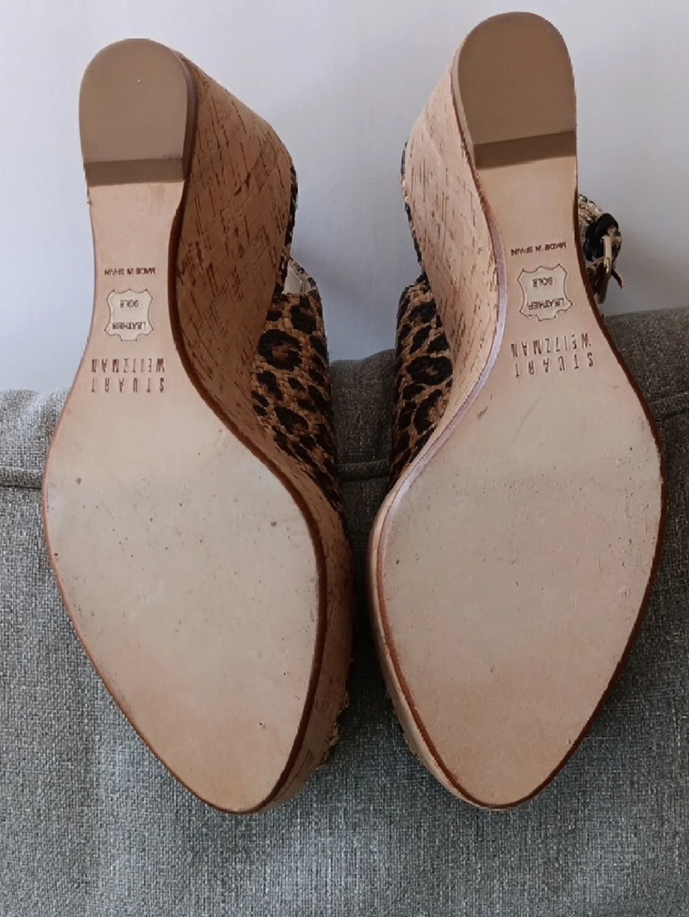 Stuart Weitzman"Jean" Leopard Print Cork Wedge Slingbacks Peep-toe 6.5 M( EUC) - Picture 5 of 16